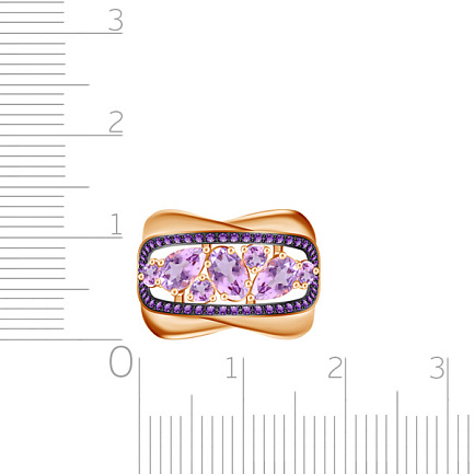 Кольцо из красного золота с аметистом, фианитом