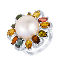 Кольцо из белого золота с бриллиантами, жемчугом