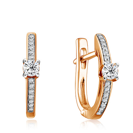 Серьги с английским замком из красного золота с бриллиантами