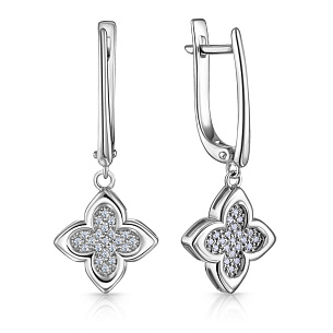 Серьги с английским замком из белого золота с бриллиантом