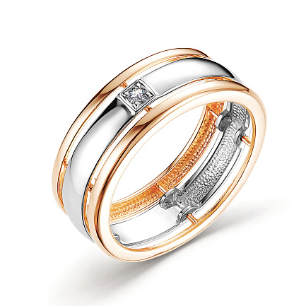 Кольцо обручальное из красного золота с бриллиантом