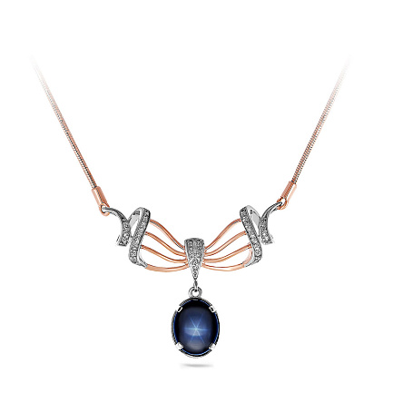 Колье из красного золота с бриллиантами, сапфиром