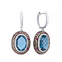 Серьги из белого золота с бриллиантами, рубинами