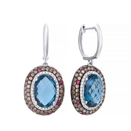 Серьги из белого золота с бриллиантами, рубинами