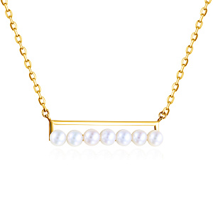 Колье из желтого золота с жемчугом, плетение якорное