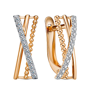 Серьги с английским замком из красного золота с фианитом