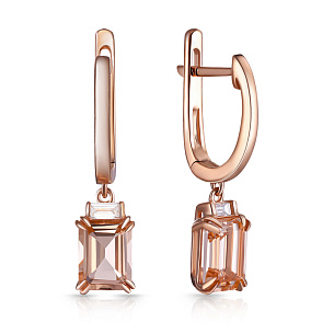 Серьги с английским замком из красного золота с морганитом