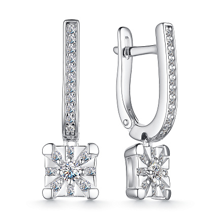 Серьги с английским замком из серебра с фианитами