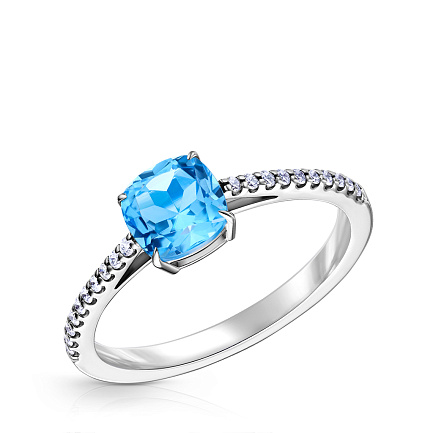 Кольцо из белого золота с бриллиантами, топазом