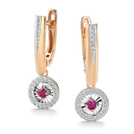 Серьги с английским замком из красного золота с бриллиантами