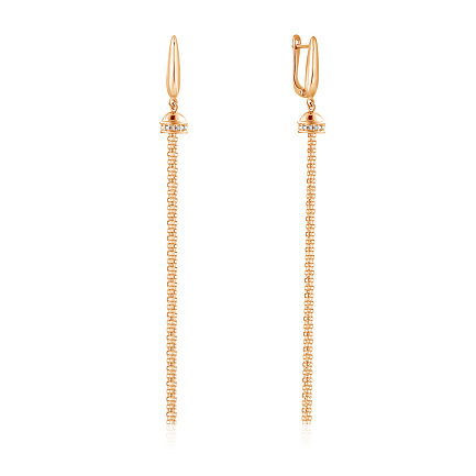 Серьги с английским замком из красного золота с фианитом