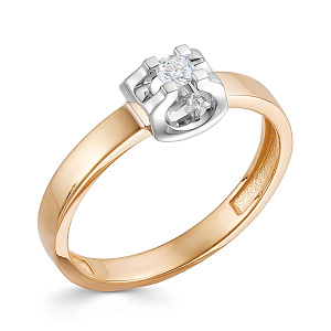 Кольцо из красного золота с бриллиантом