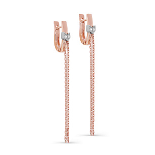 Серьги с английским замком из красного золота с бриллиантом