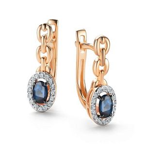 Серьги с английским замком из красного золота с бриллиантом