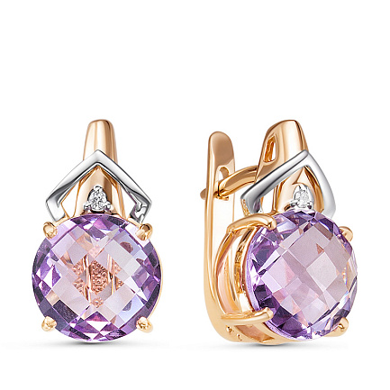 Серьги из комбинированного золота с бриллиантами, аметистами