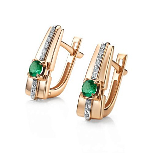 Серьги с английским замком из красного золота с бриллиантом