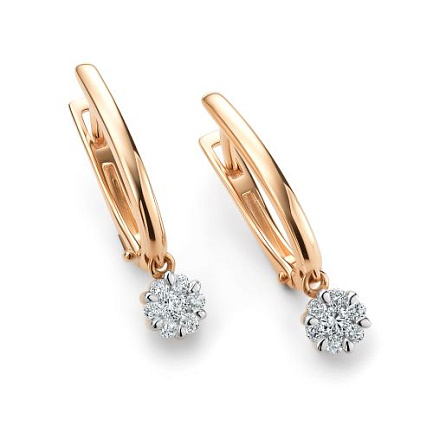 Серьги с английским замком из красного золота с бриллиантами