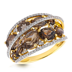 Золотое кольцо с бриллиантами, раухтопазом
