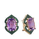 Серьги из желтого золота с аметистами, изумрудами