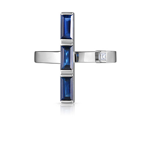 Кольцо из белого золота с бриллиантом, сапфирами