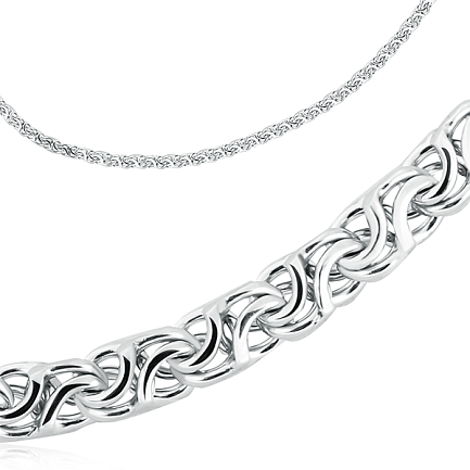 Цепь ручной работы из серебра, плетение скиф