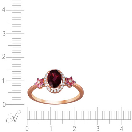 Кольцо из красного золота с бриллиантами, родолитом