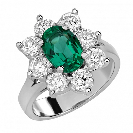 Кольцо из платины с бриллиантами, изумрудом