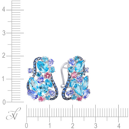 Серьги из белого золота с сапфирами, танзанитами