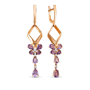 Серьги из красного золота с аметистами, бриллиантами