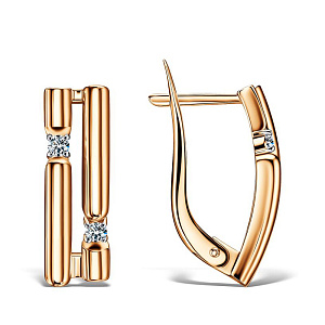 Серьги с английским замком из красного золота с фианитами