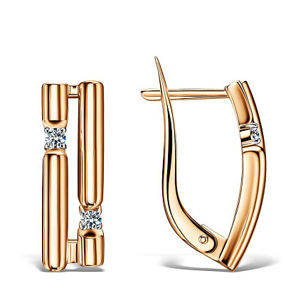 Серьги с английским замком из красного золота с фианитами