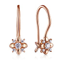 Серьги с французским замком из красного золота с фианитом