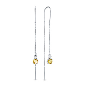 Серьги из серебра с фианитами, цитринами