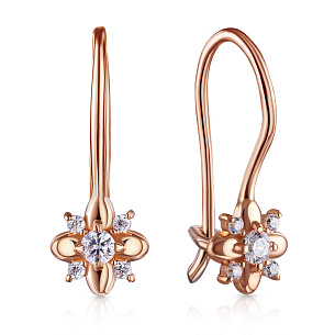 Серьги с французским замком из красного золота с фианитом