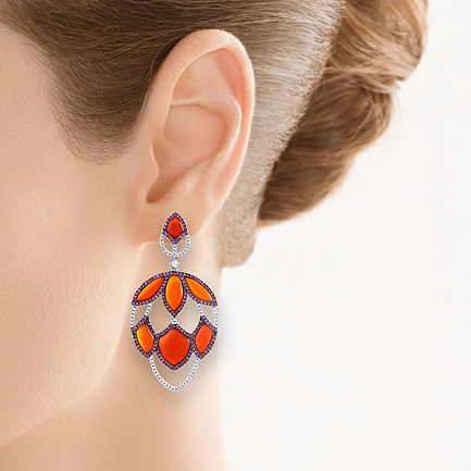 Серьги с агатом, фианитом из серебра