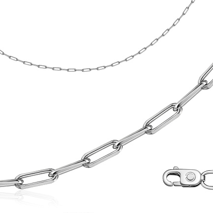 Цепь автомат из серебра, плетение якорная с удлиненным звеном