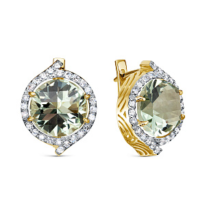 Серьги с английским замком из желтого золота с бриллиантом