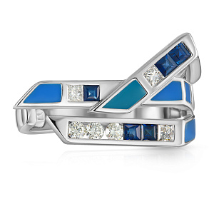 Кольцо из белого золота с бриллиантами, сапфирами