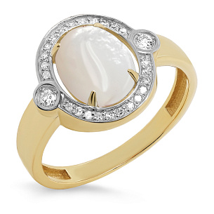 Кольцо из желтого золота с бриллиантами и опалом