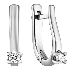 Серьги с английским замком из белого золота с бриллиантом