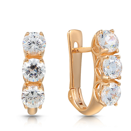 Серьги с английским замком из красного золота с фианитом