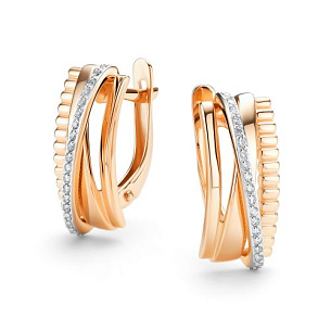 Серьги с английским замком из красного золота с бриллиантом