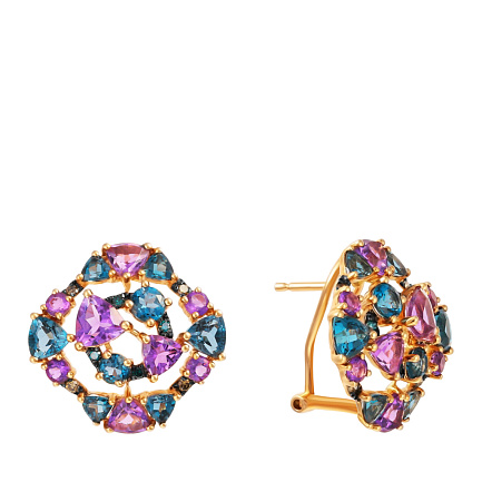 Серьги из красного золота с бриллиантами, аметистами