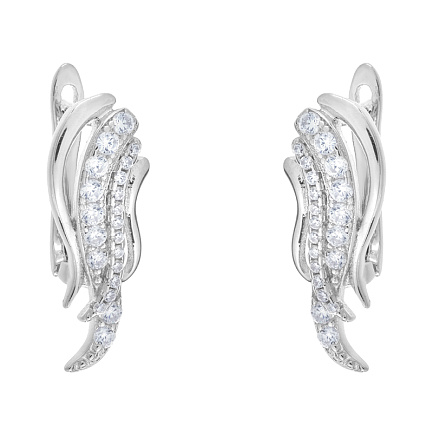 Серьги с английским замком из серебра с фианитами