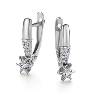 Серьги с английским замком из белого золота с бриллиантом