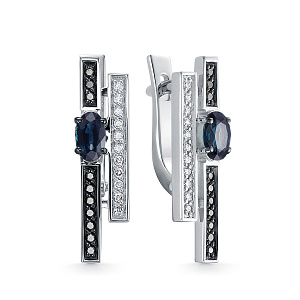 Серьги из белого золота с бриллиантами, сапфирами
