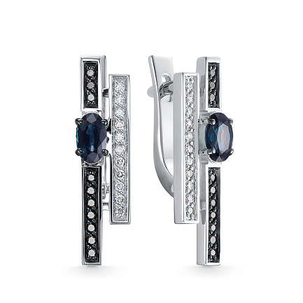 Серьги из белого золота с бриллиантами, сапфирами