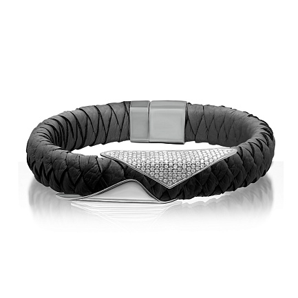 Браслет декоративный из серебра с кожей