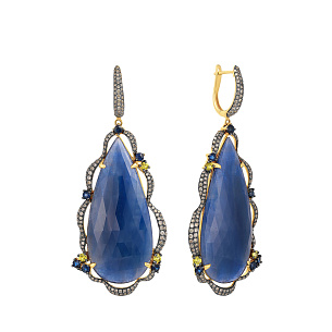 Серьги с английским замком из желтого золота с корундом