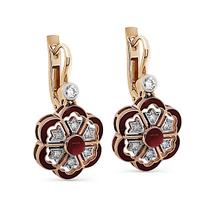 Серьги с английским замком из красного золота с бриллиантами